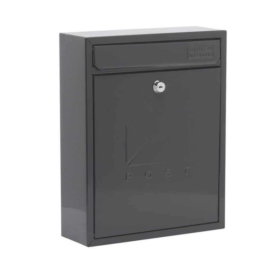 Post Letter Box Wall Mounted Galvanised Steel Anthracite Compact Outdoor 2 Keys - Image 1