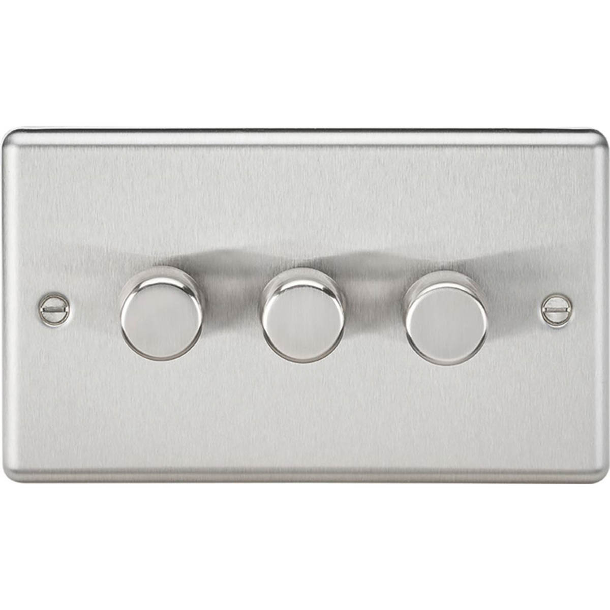 LED Dimmer Wall Switch 3-Gang 2-Way Intelligent Brushed Chrome Rotary Push - Image 1