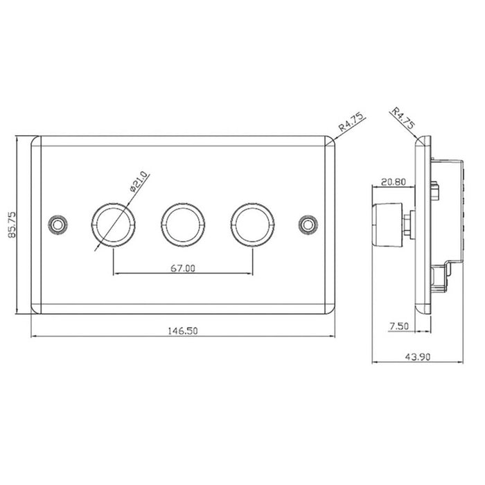 Knightsbridge  3-Gang 2-Way LED Intelligent Dimmer Switch  Brushed Chrome - Image 4