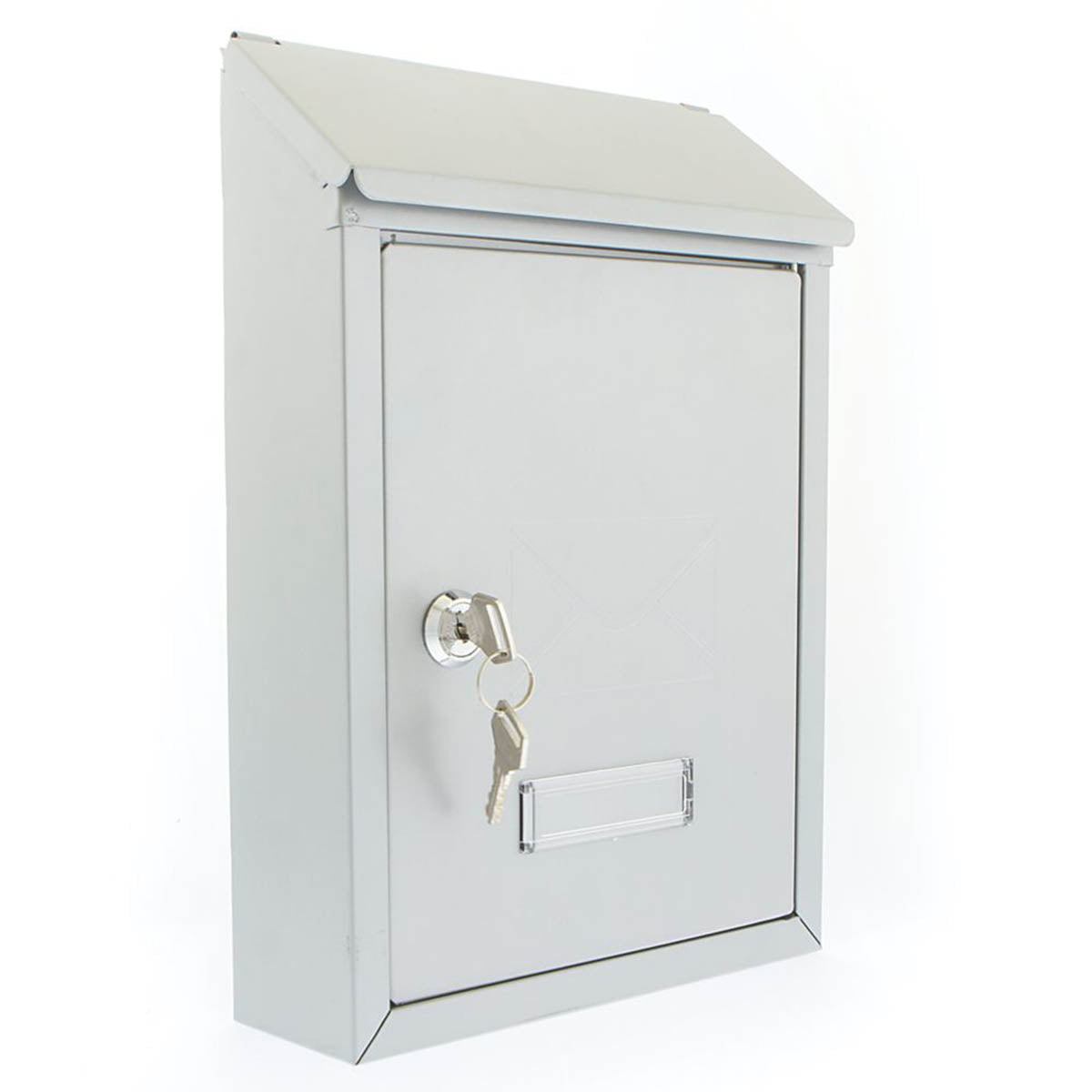Post Box Letter Mailbox Silver Compact Steel Lockable 2 Keys Nameplate Outdoor - Image 1