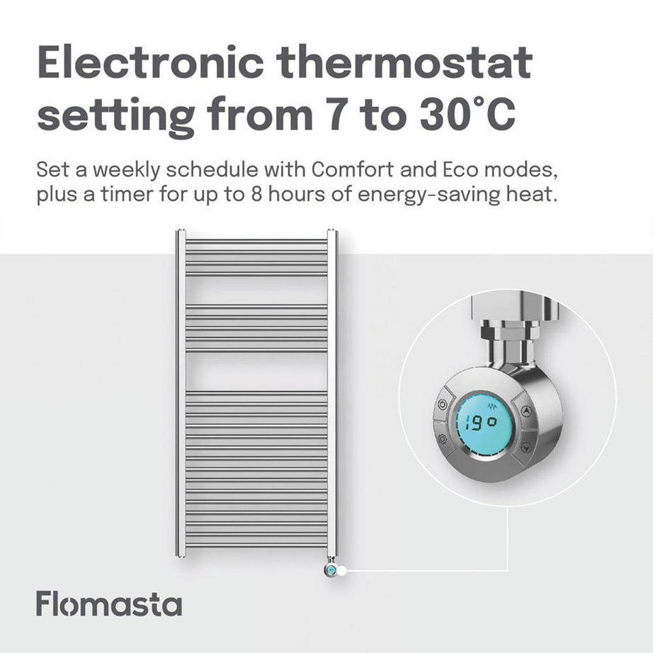 Flomasta 1200mm x 600mm 1364BTU Chrome Flat Electric Towel Radiator - Image 5