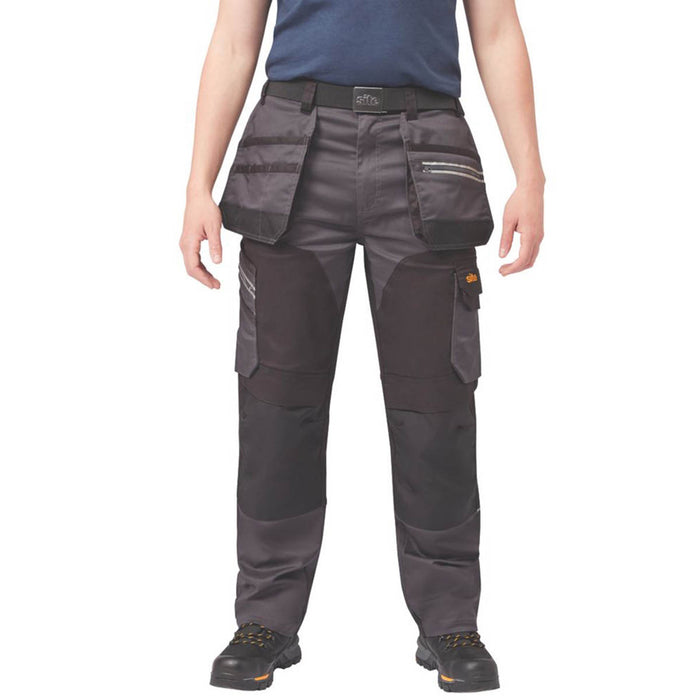 Work Trousers Stretch Holster Mens Grey Black Regular Fit Multi Pocket 40"W 34"L - Image 3