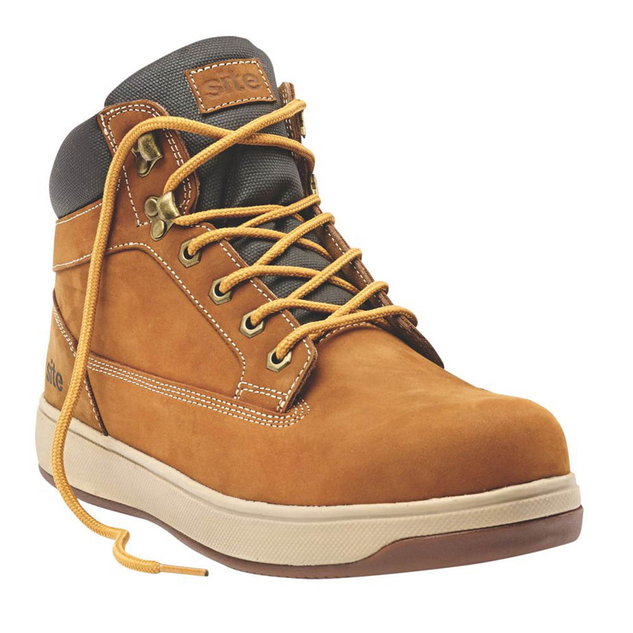 Site Safety Boots Mens Wide Fit Dark Honey Leather Steel Toe Shoes Size 10 - Image 1