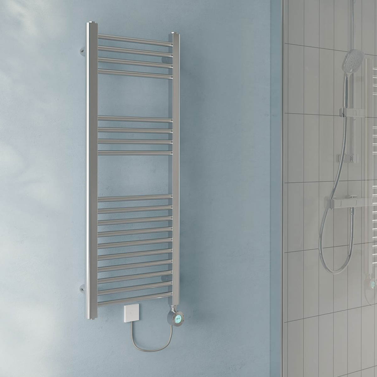 Flomasta Electric Towel Rail Radiator Chrome Flat Bathroom Warmer (H)100x(W)40cm - Image 2
