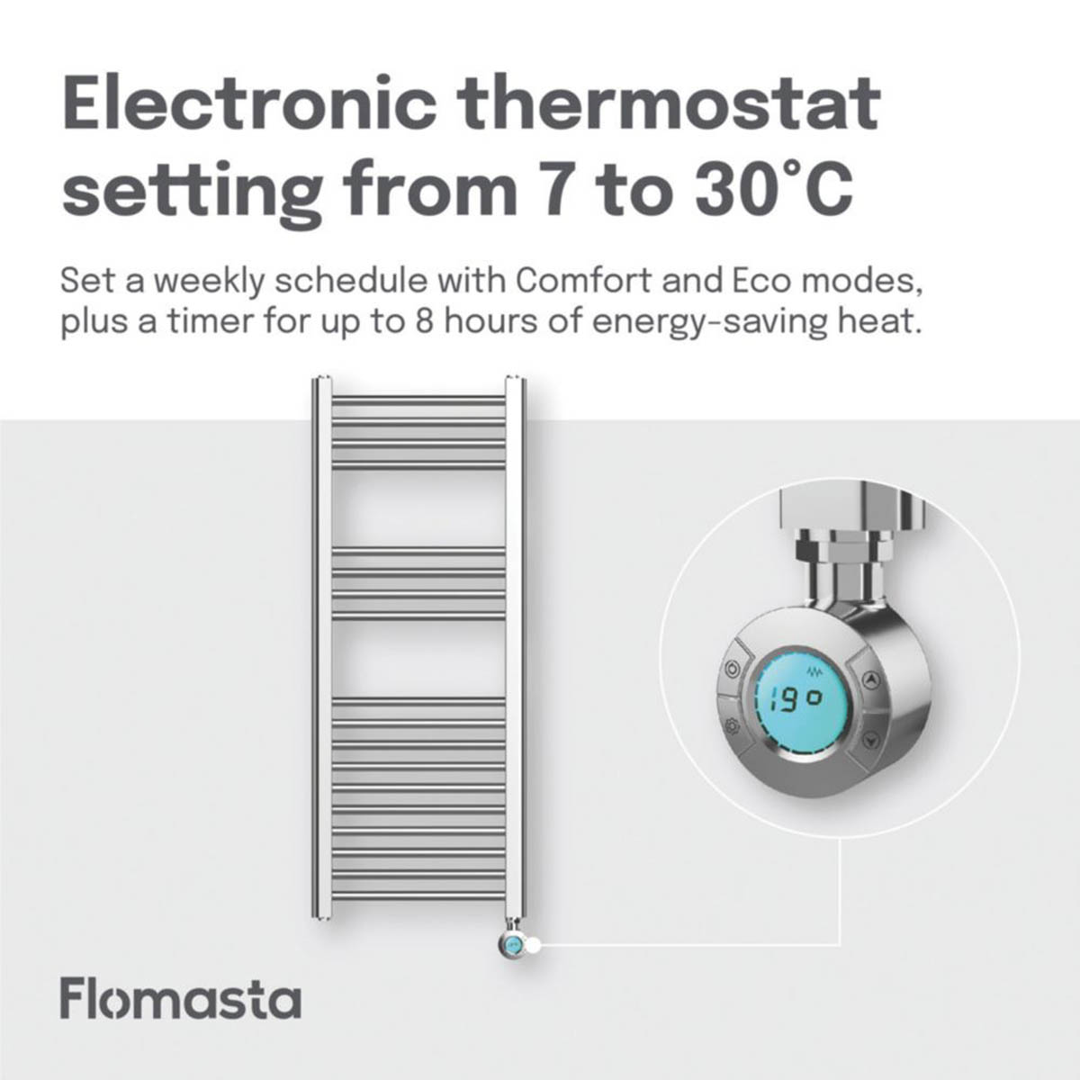 Flomasta Electric Towel Rail Radiator Chrome Flat Bathroom Warmer (H)100x(W)40cm - Image 5