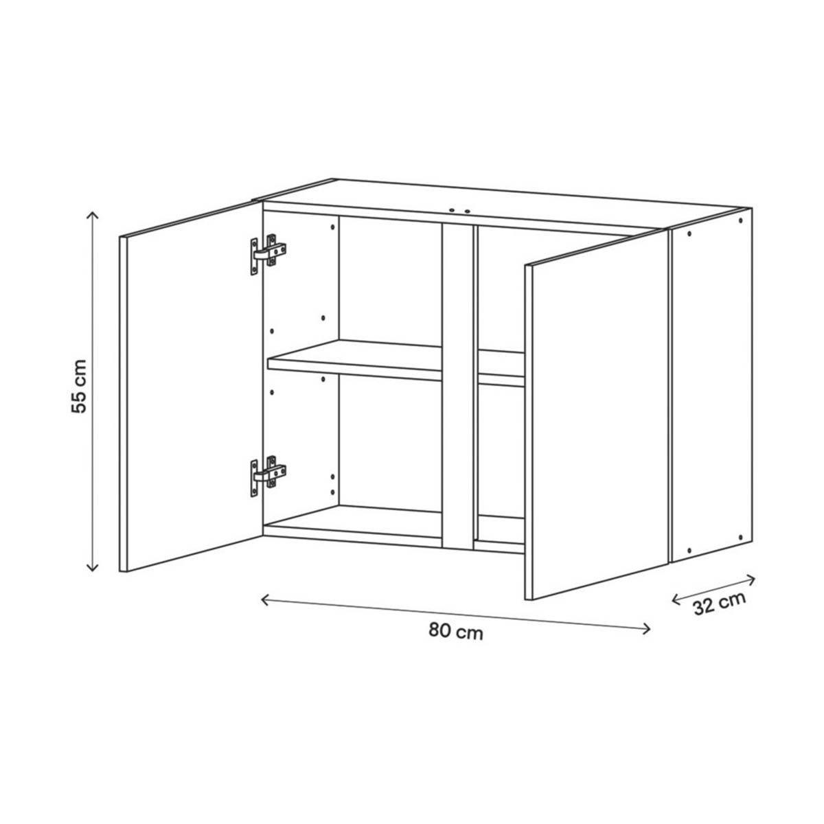 Kitchen Wall Unit Cabinet Matt White 2 Door Storage Cupboard 80x32x55cm - Image 6