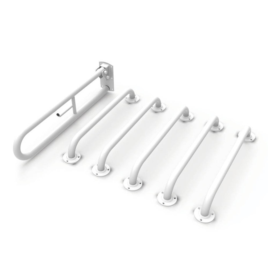 Nymas Bathroom Grab Rail Hinged Support With Toilet Roll Holder White 6 Pieces - Image 1