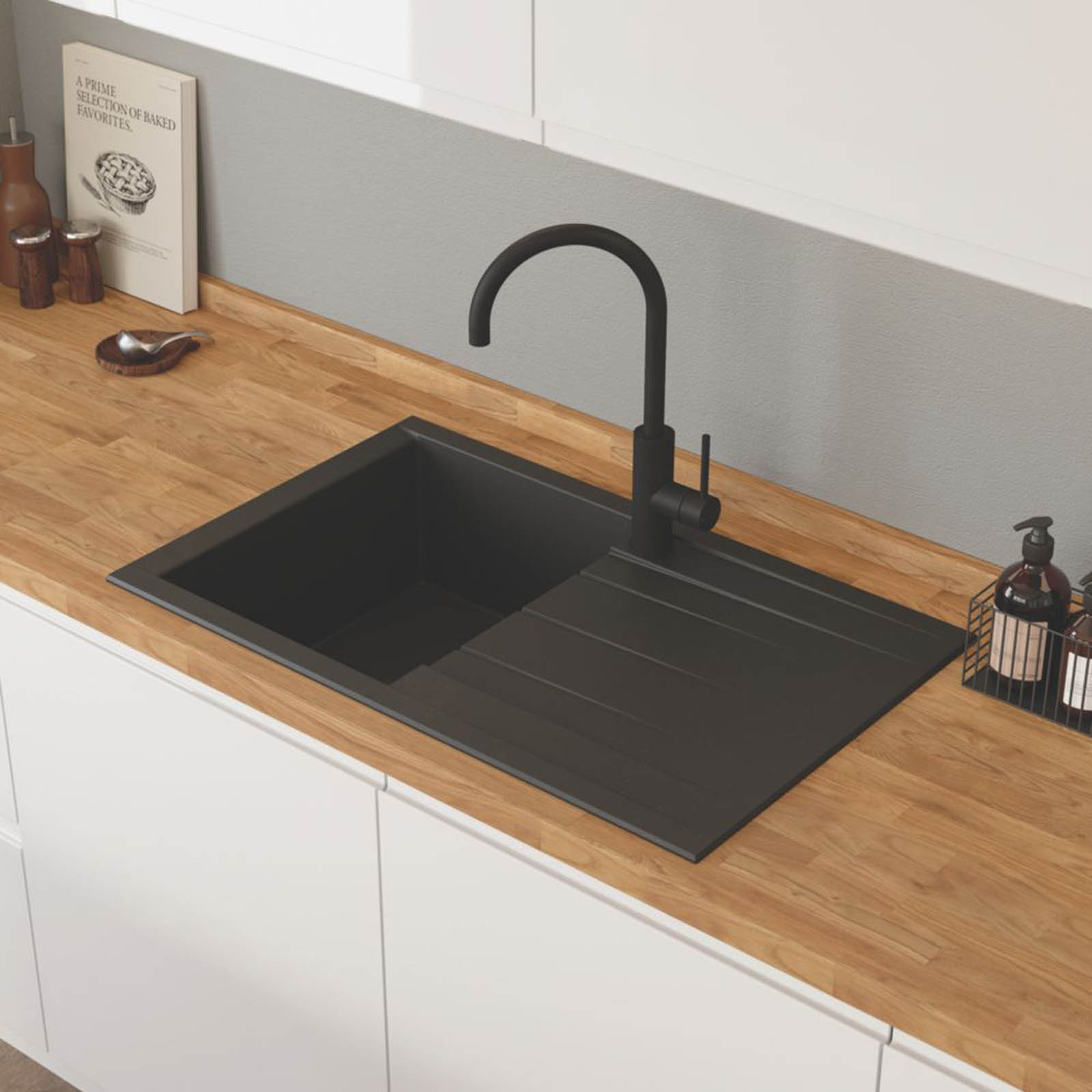 Swirl Erzen 1 Bowl  Black Composite Sink 800mm x 500mm - Image 4