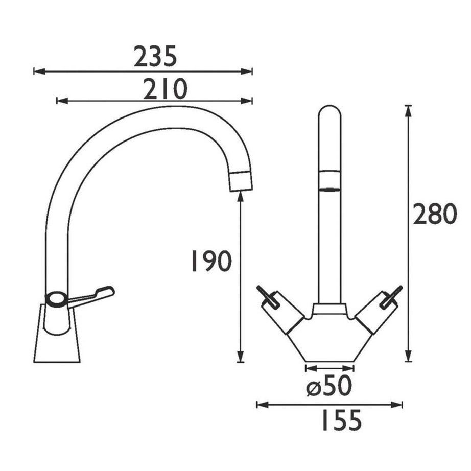 Bristan Kitchen Tap Mono Mixer Chrome Double Lever Swivel Spout Modern Faucet - Image 2