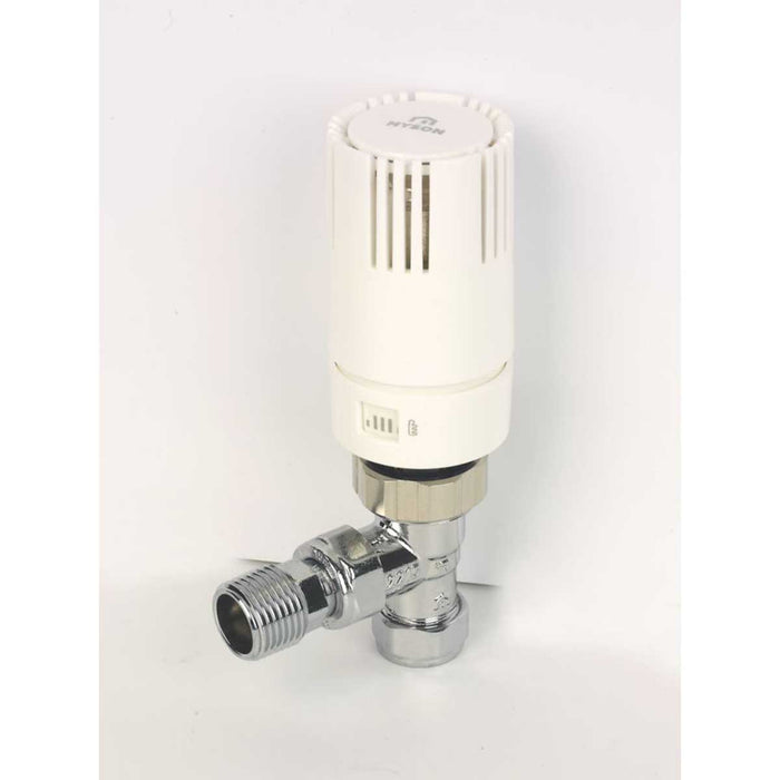 Myson Thermostatic TRV Radiator Valve Angled 15mm 1/2" White Liquid Sensor - Image 2