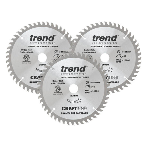 Circular Saw Blades Wood TCT Carbide Teeth 165x20mm 48T Powerful Durable 3 Pack - Image 1