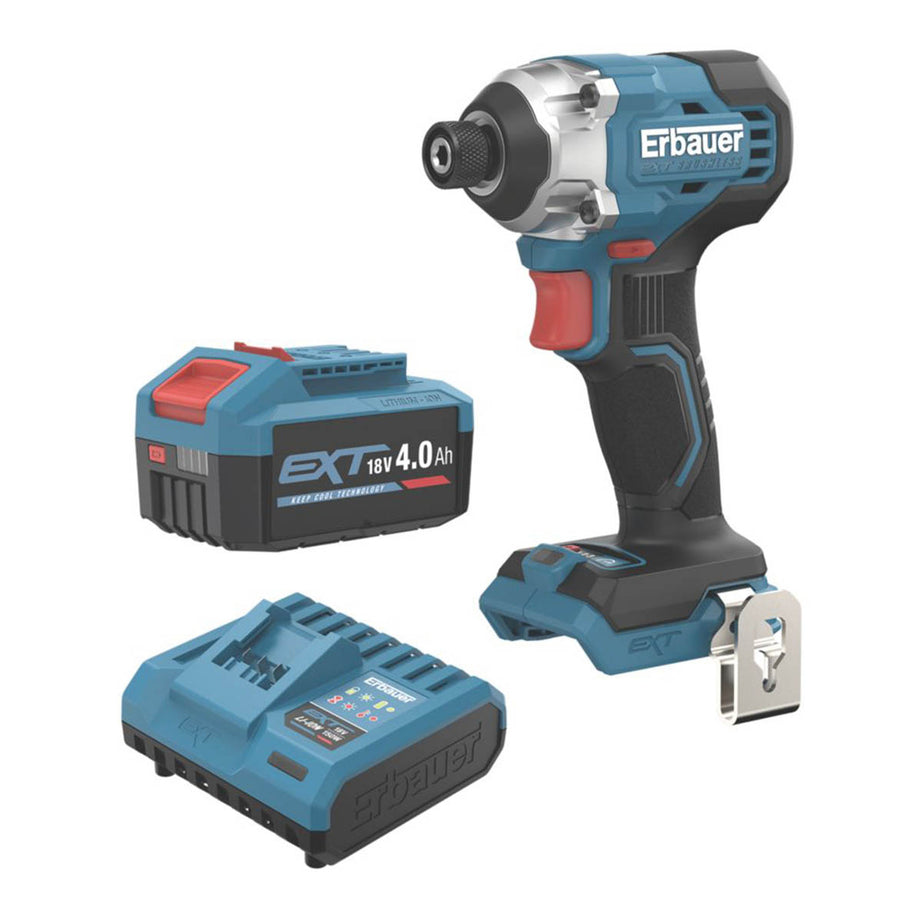 Erbauer Impact Driver 18V 4.0Ah Li-Ion ERI1093IPD Brushless Soft Grip Compact - Image 1