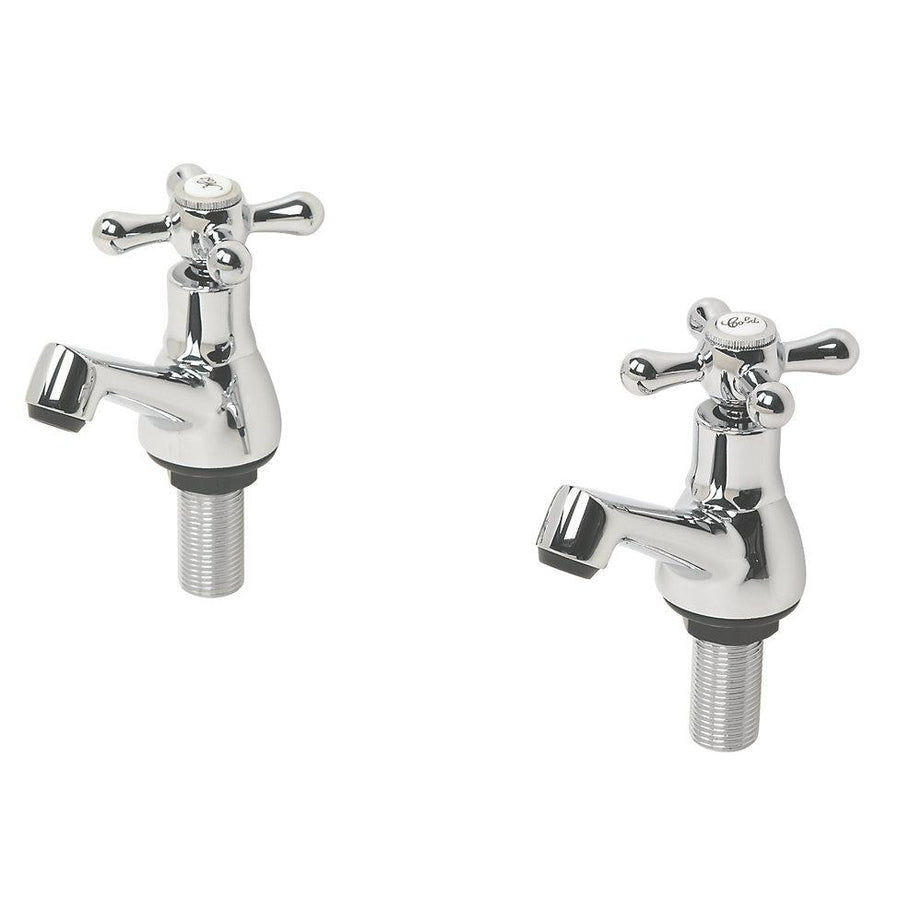 Swirl Bathroom Basin Pillar Taps Chrome 82mm Cross Head Full Turn Operation Pair - Image 1