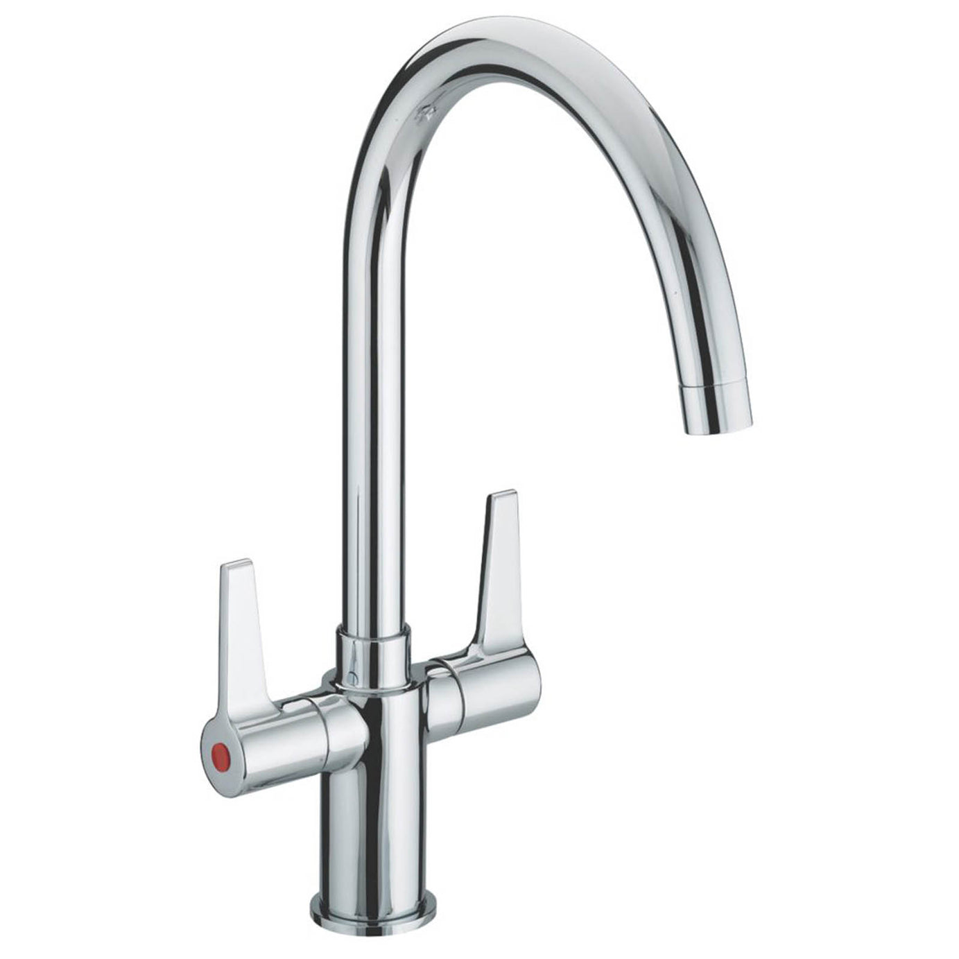 Kitchen Sink Mixer Tap Double Twin Lever Chrome Swivel Spout Brass Contemporary - Image 1