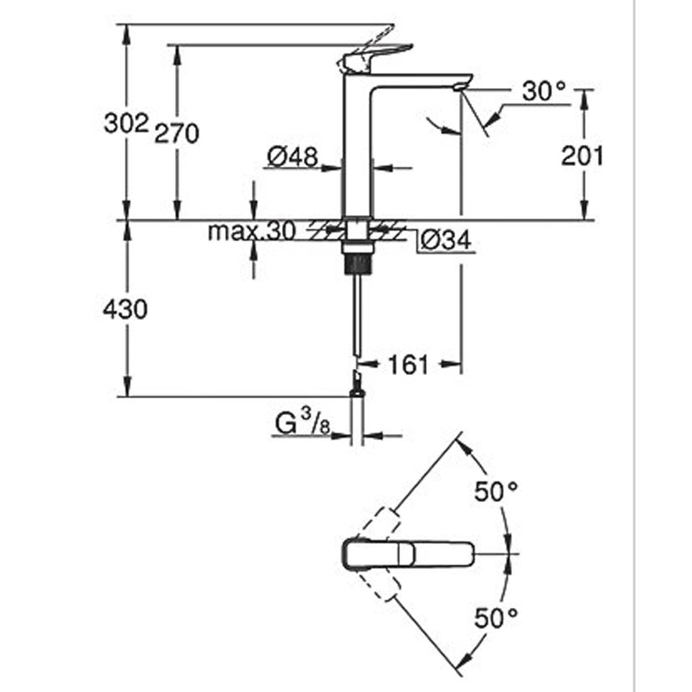 Grohe Dice Chrome 302mm Tall Lever Mono Basin Mixer Tap - Image 2
