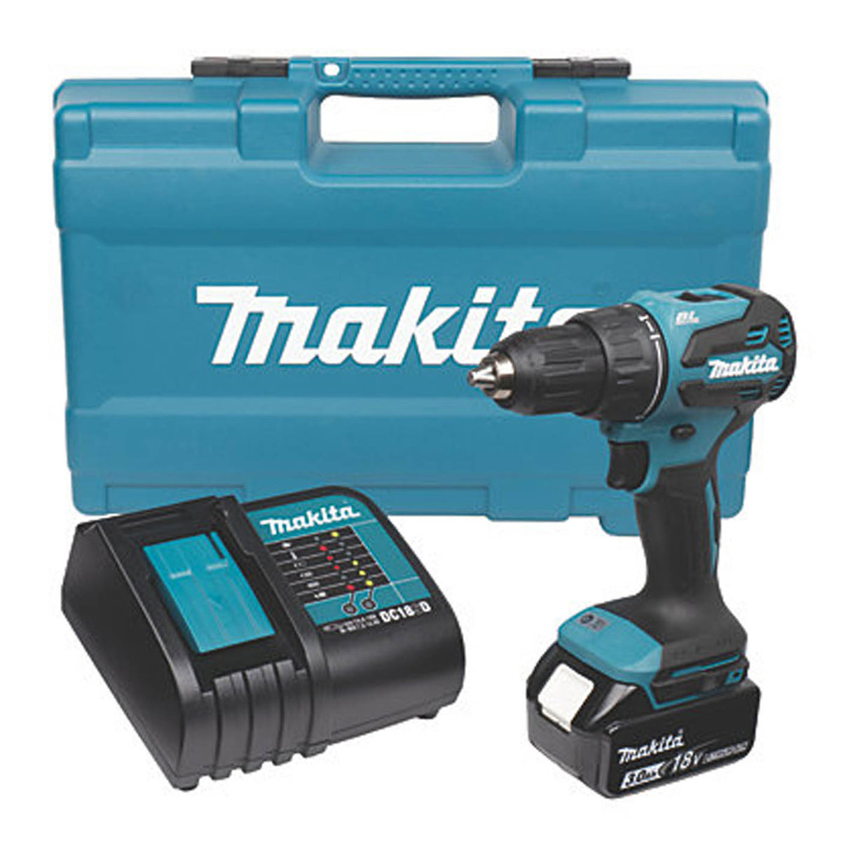 Makita Combi Drill Cordless 18V 3.0Ah Li-Ion DHP490SFX2 Drill Bit Set Brushless - Image 1