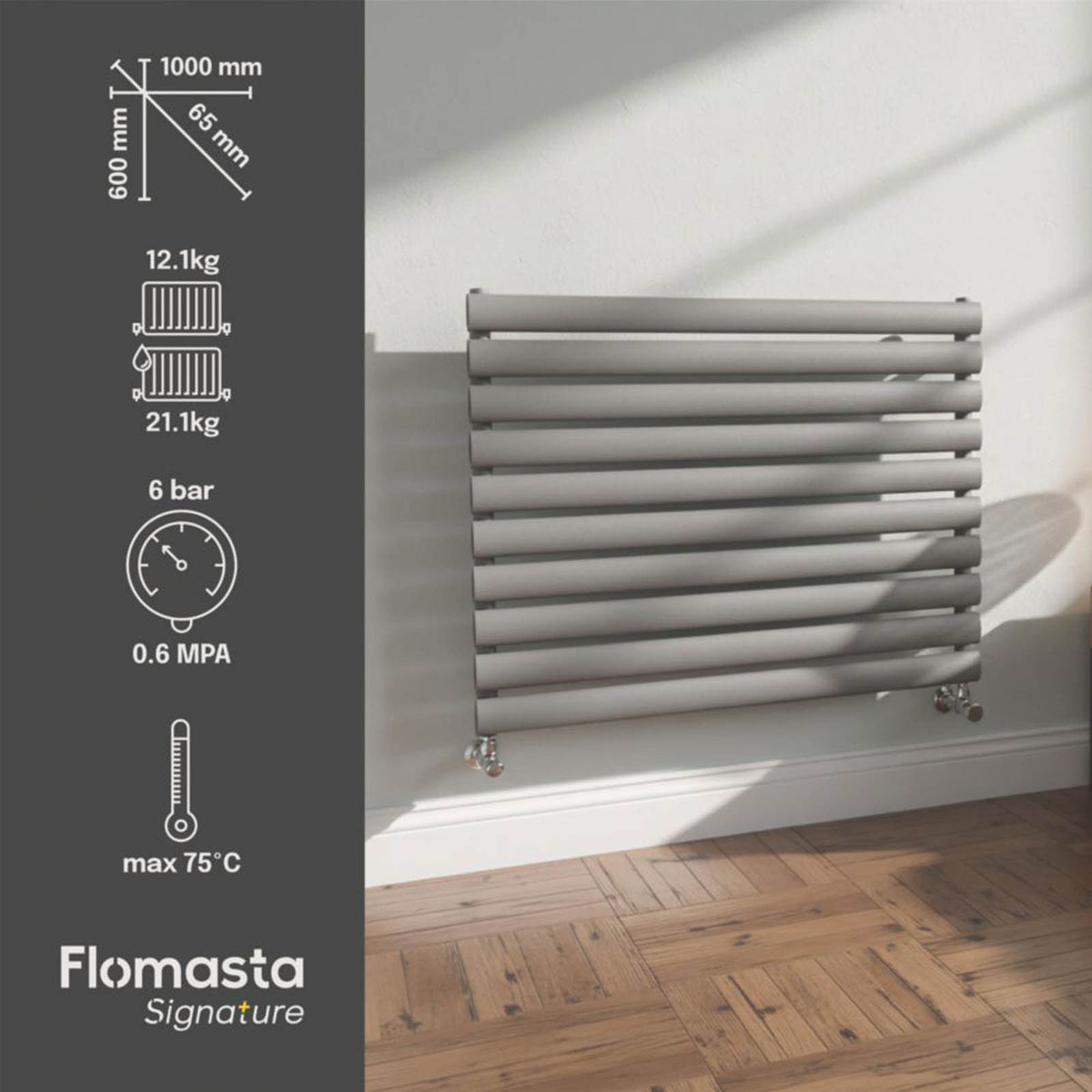 Flomasta Designer Radiator 2189BTU Anthracite Horizontal Single Panel 60x100cm - Image 3