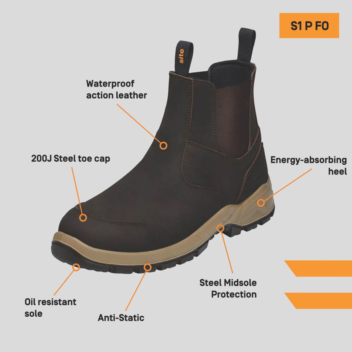 Mens Safety Dealer Boots Brown Waterproof Steel Toe Cap Slip On Comfort Size 10 - Image 3