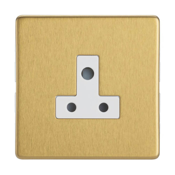 Round Pin Wall Socket 5A 1-Gang Unswitched Brushed Brass with White Inserts - Image 2