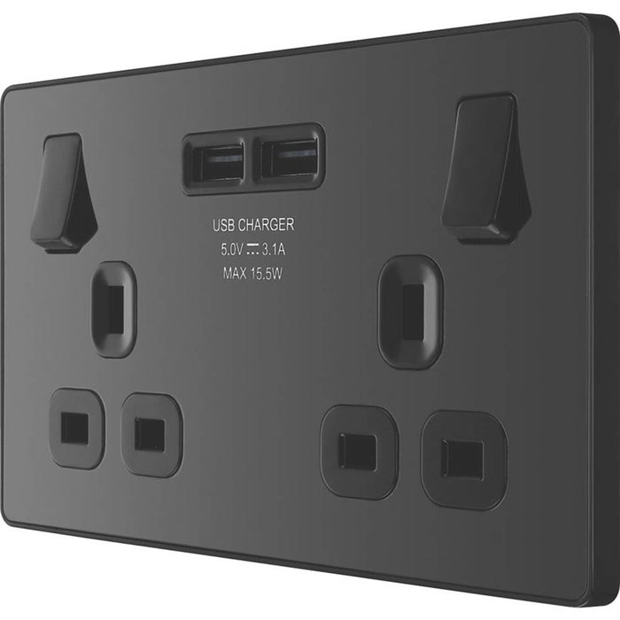 Plug Socket Switched 13A 2 Gang 2 USB Ports Single Pole Black Chrome Screwless - Image 7