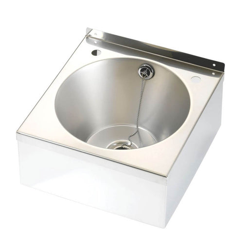 Commercial Hand Wash Basin Sink 1 Bowl 2 Tap Holes Steel Round Wall Mounted - Image 1