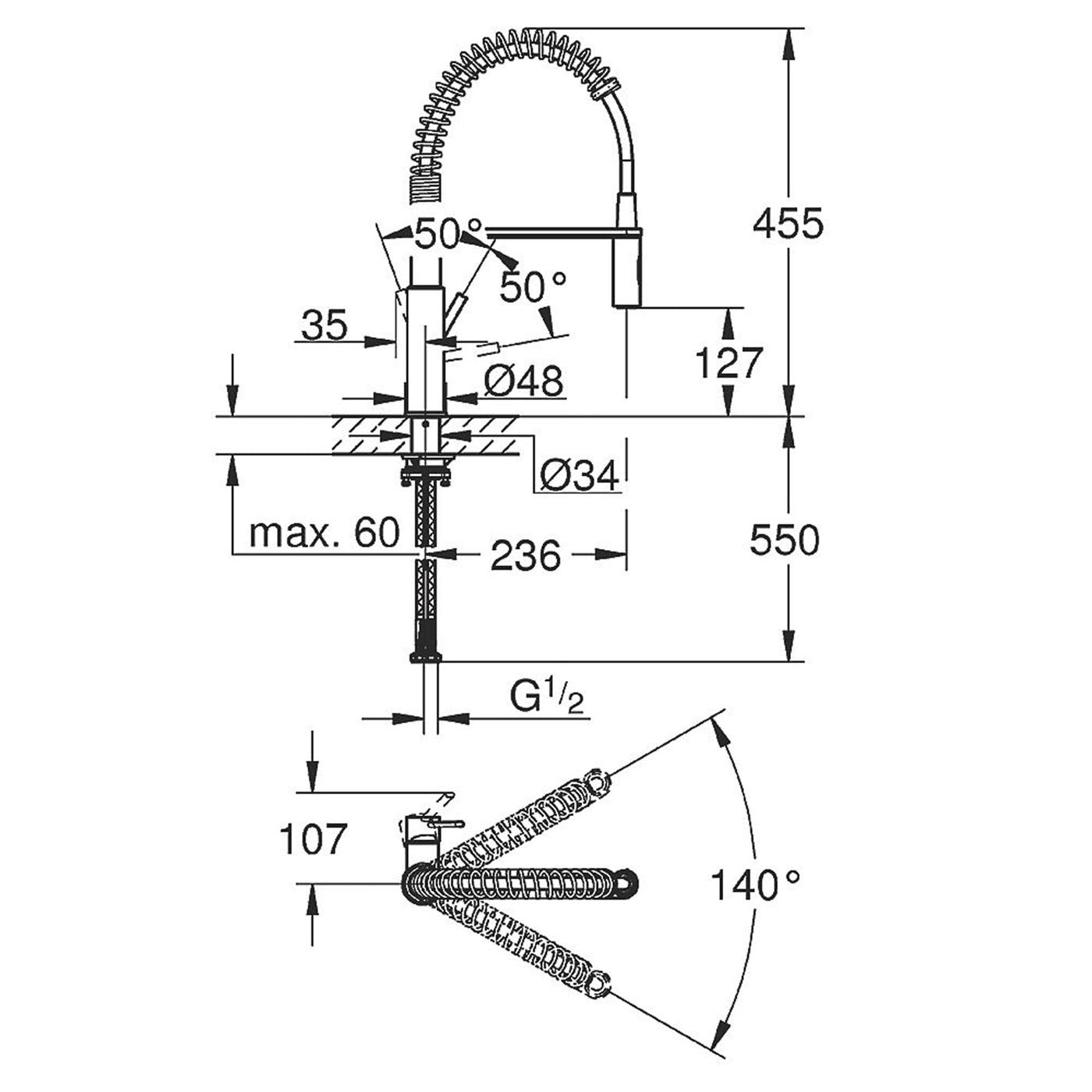 Grohe Kitchen Tap Get Professional Pull Out Mono Mixer Brass Chrome 3.6Kg 10 Bar - Image 3