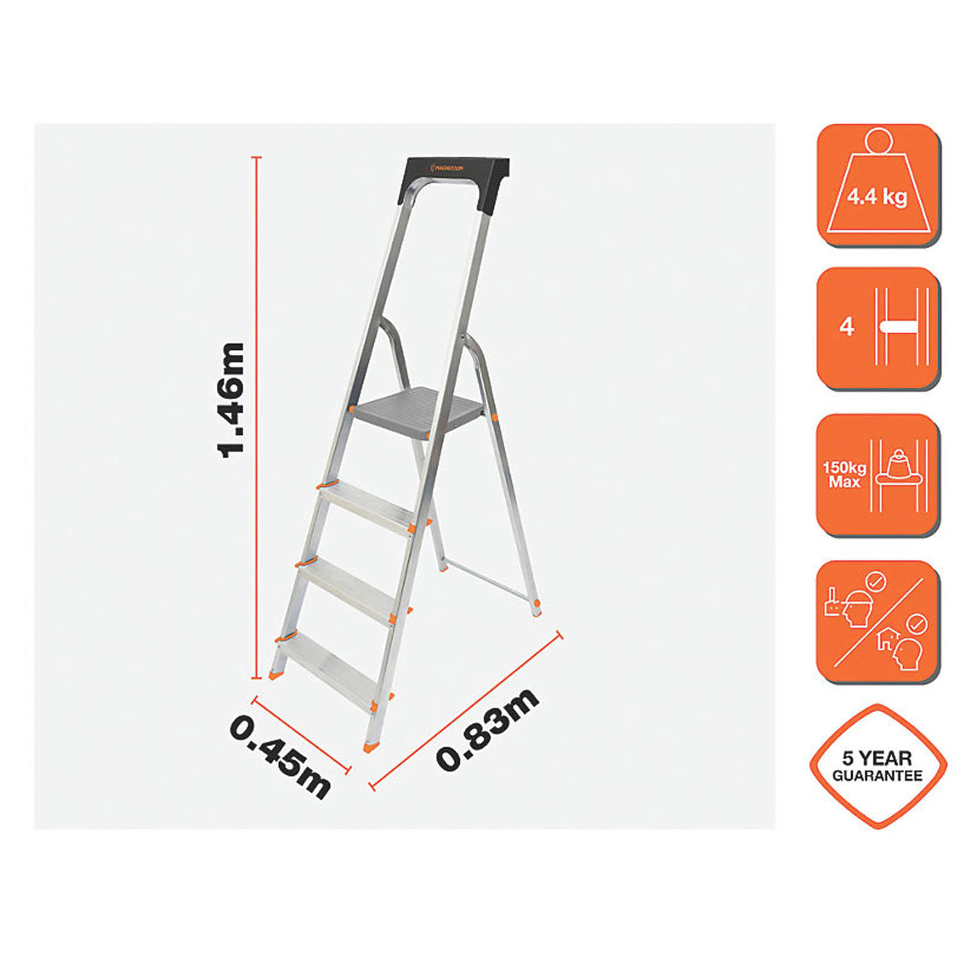 Magnusson Aluminium 1.46m 4 Step Swingback A Frame Step Ladder - Image 2