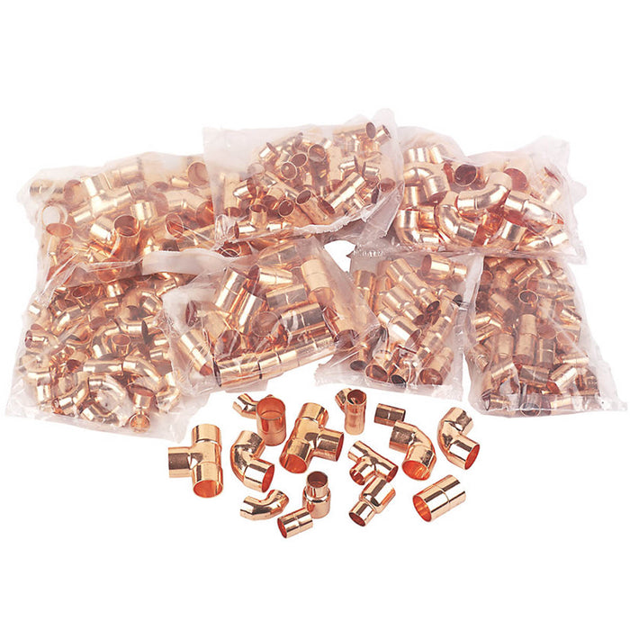 Flomasta Pipe Fittings Pack Copper End Feed Connectors Plumbing 300 Piece Set - Image 3