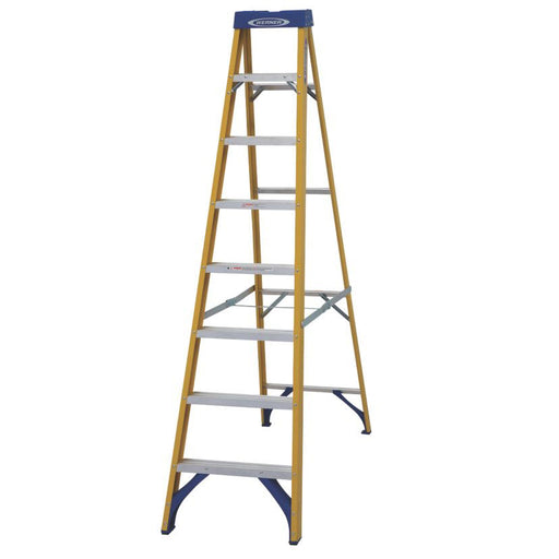 Step Ladder Folding Swing Back Fibreglass Anti-Slip Feet Flat 8 Treads 2.2m - Image 1