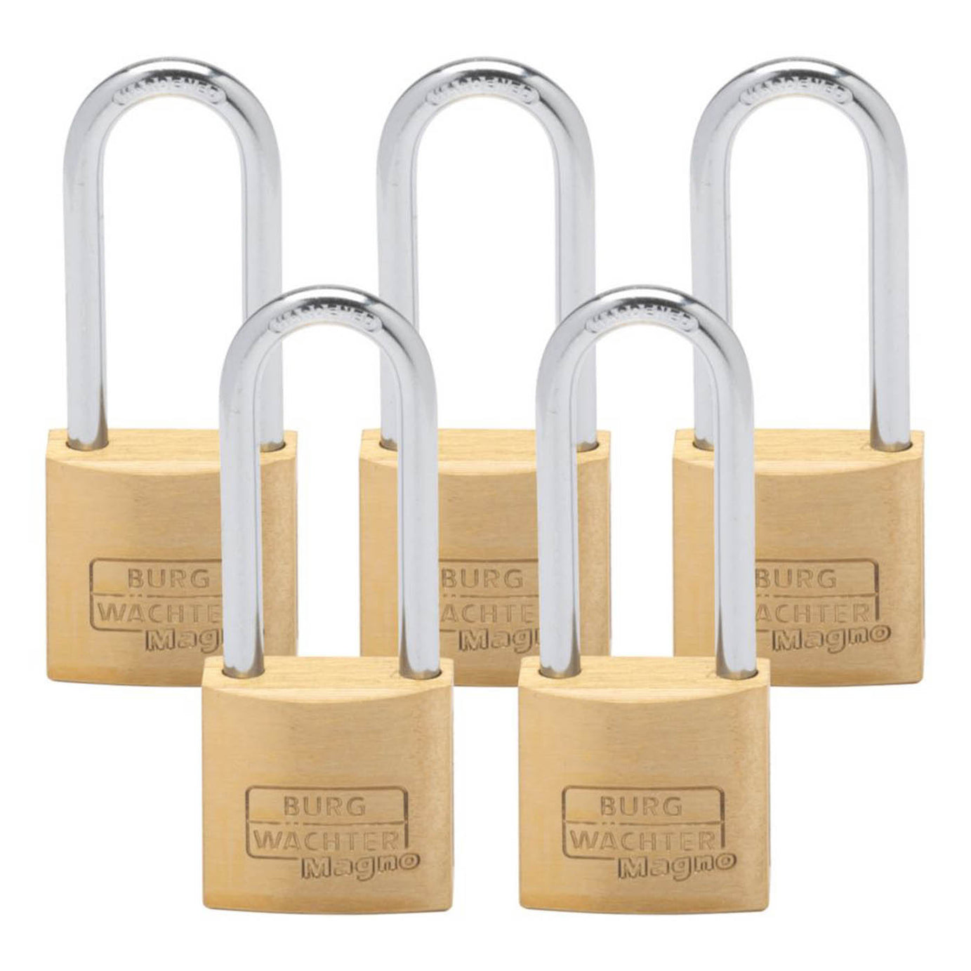 Burg-Wachter Padlocks Long Shackle Brass Keyed Alike Indoor Outdoor 40mm 5 Pack - Image 2