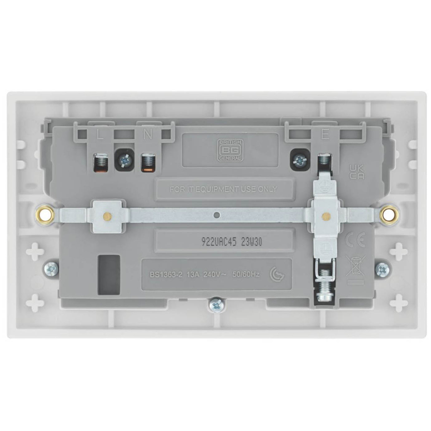 British General Wall Socket 2 Gang Single Pole Switched A And C USB White 13A - Image 3