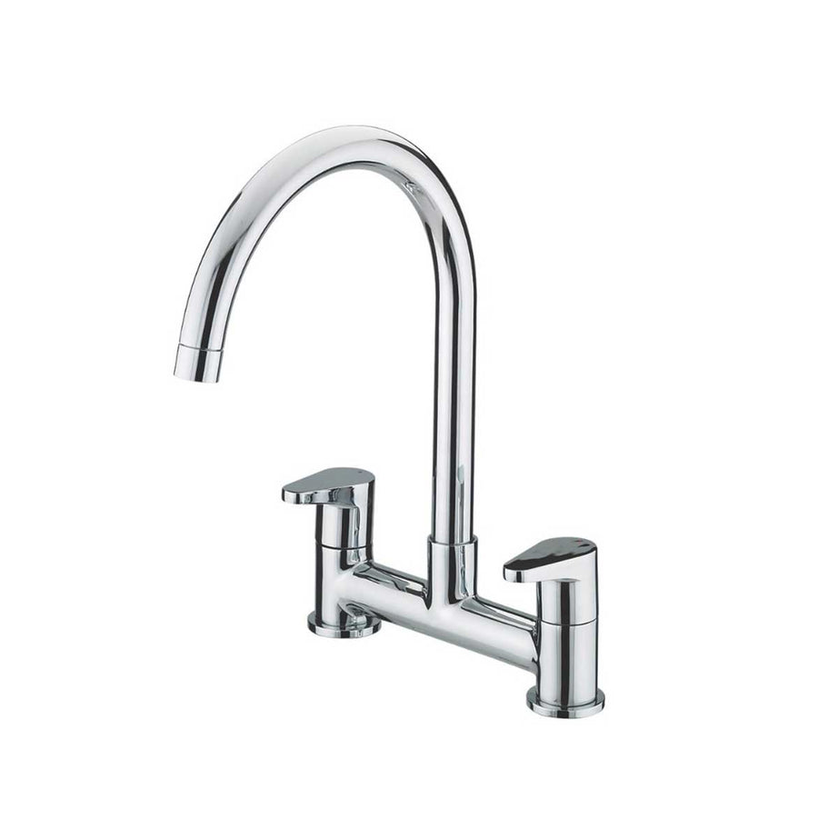 Kitchen Tap Mixer Chrome Double Lever Swivel Spout Brass Modern Faucet - Image 1