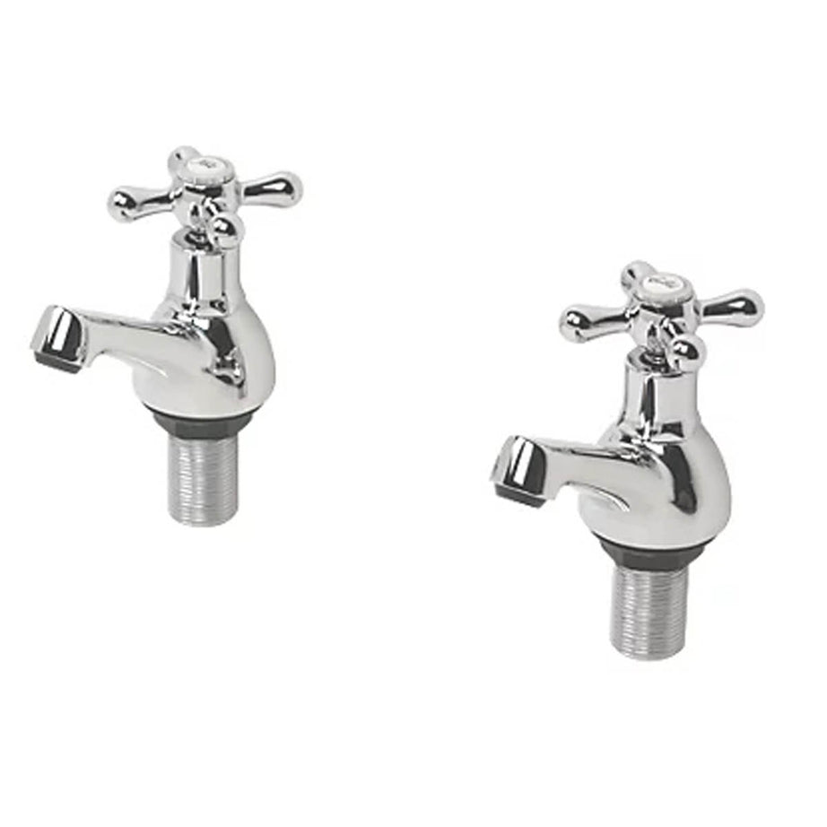 Bath Filler Pillar Taps Chrome Cross Head Bathroom Traditional Hot Cold Pair - Image 1