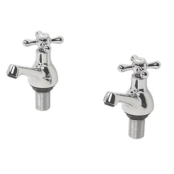 Bath Filler Pillar Taps Chrome Cross Head Bathroom Traditional Hot Cold Pair - Image 2