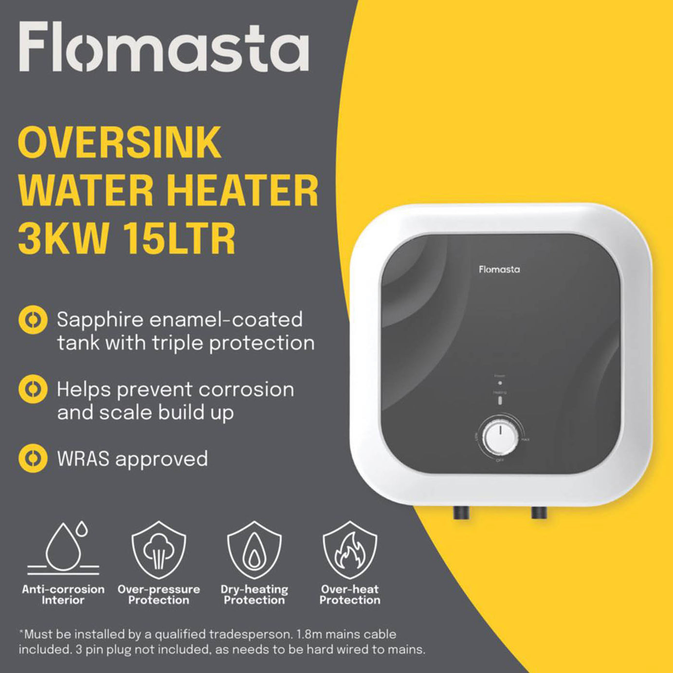 Flomasta  Oversink Electric Water Heater 3kW 15Ltr - Image 3