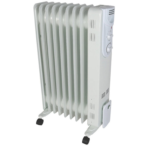 Oil Filled Radiator Heater Thermostat Timer Electric White Portable 3 Heat Settings 2000W - Image 1
