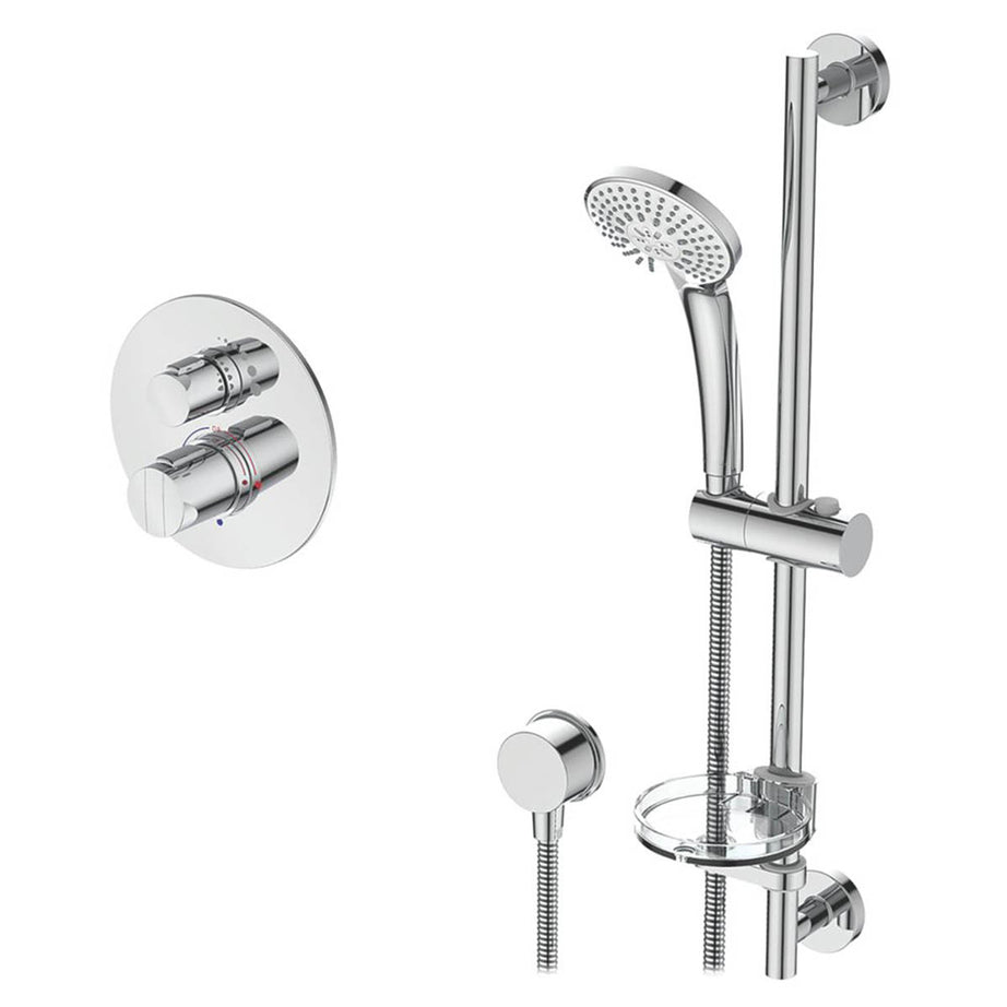 Bathroom Thermostatic Mixer Shower Chrome Concealed 2 Spray Pattern Round Head - Image 1