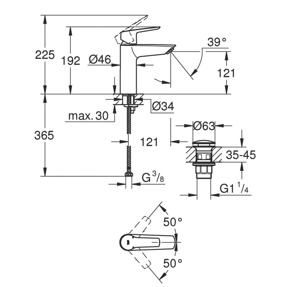 Grohe Bathroom Basin Tap Mono Mixer Matt Black Single Lever Pop Up Waste Modern - Image 3