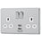 Switched Socket 13A 2 Gang SP 4A 15W 2 Outlet Type A USB Charger Polished Chrome - Image 1