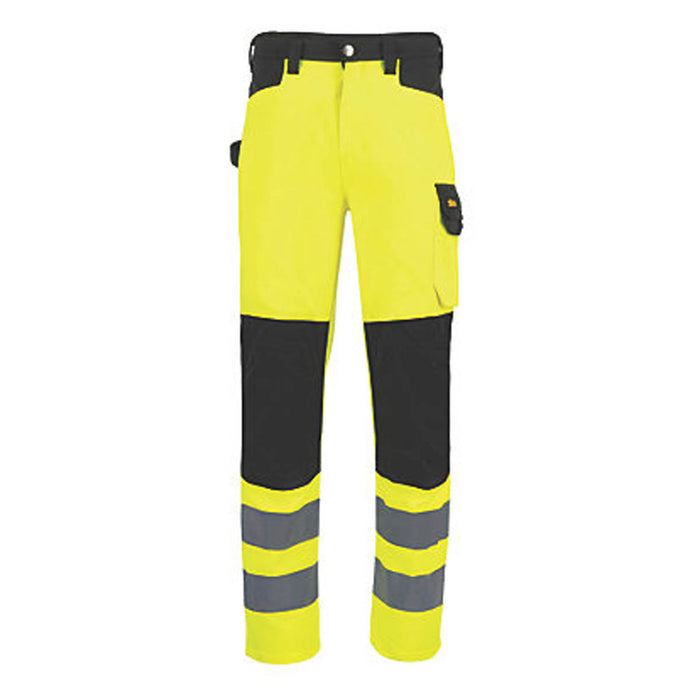 Site Hi-Vis Work Trousers Mens Regular Fit Yellow Black Multi Pocket 40"W 32"L - Image 2