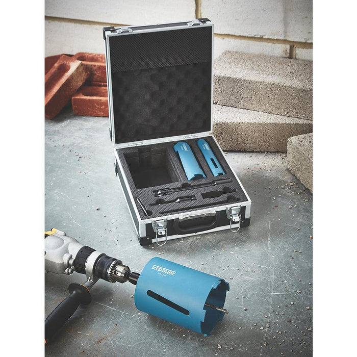 Erbauer Professional Diamond Core Drill Kit with 3 Cores & 5 Accessories in Case - Image 4
