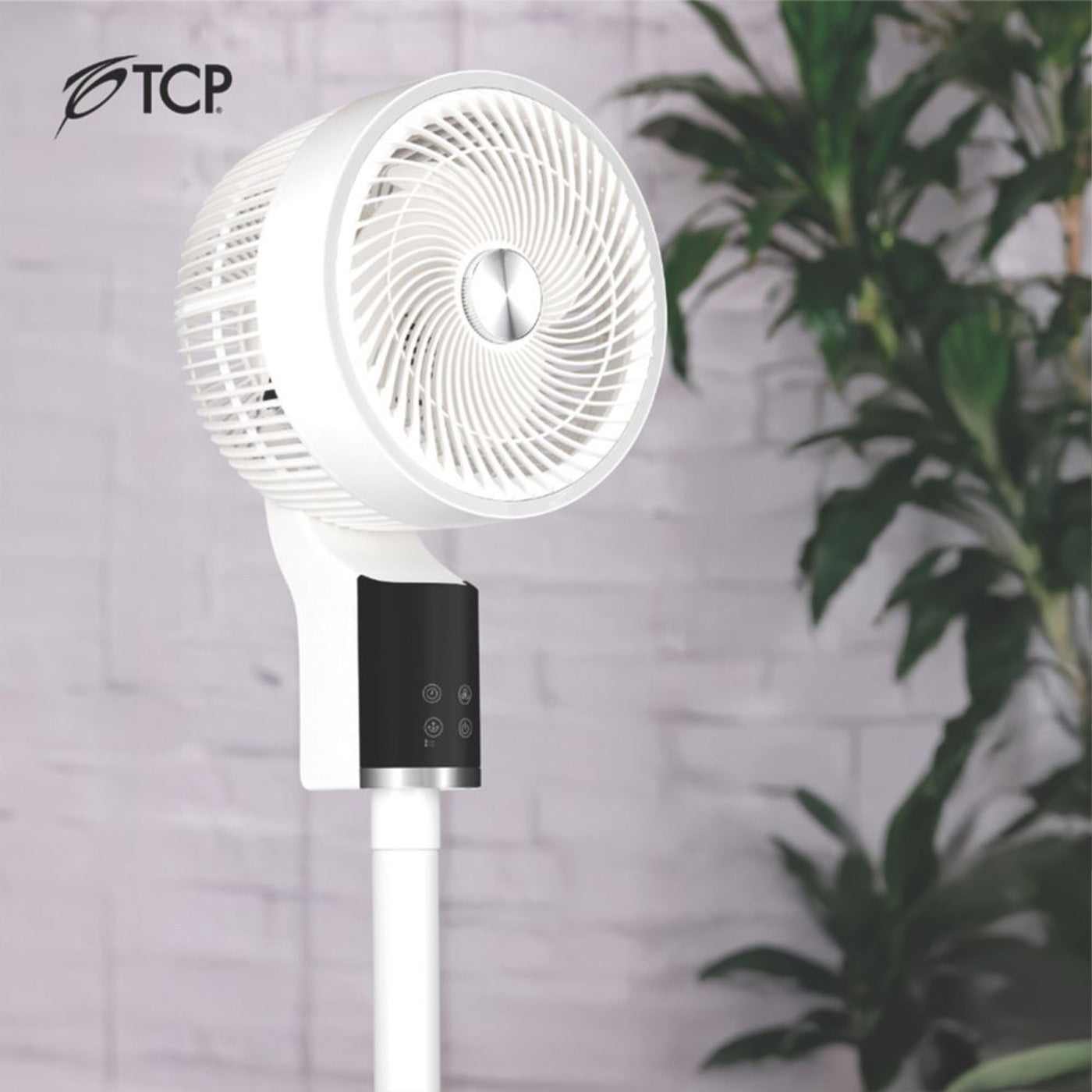 TCP Pedestal Fan LED Display 255mm White Silver 3 Speed Timer Adjustable Height - Image 2