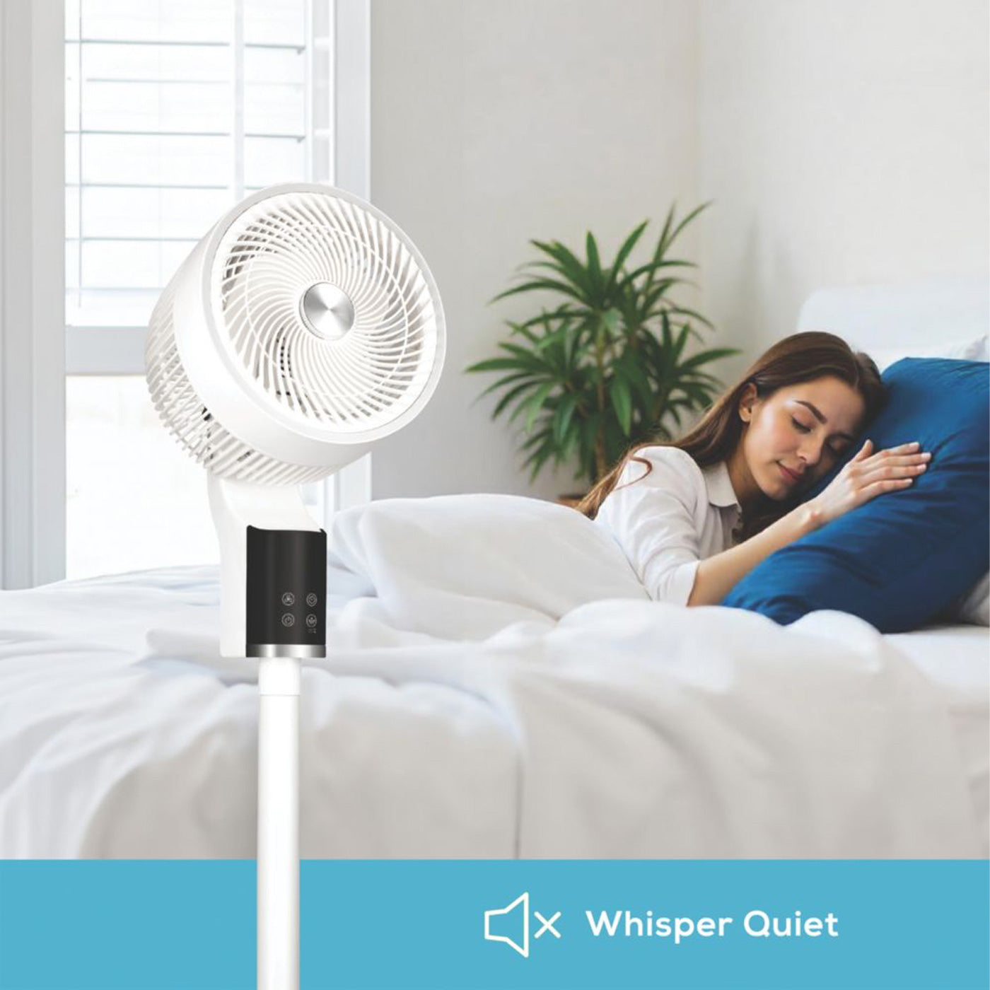 TCP Pedestal Fan LED Display 255mm White Silver 3 Speed Timer Adjustable Height - Image 4