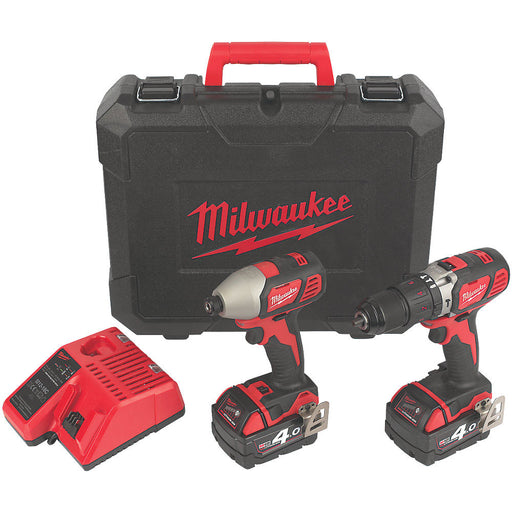 Milwaukee Cordless Drill & Driver Twin Pack Set M18 BPP2Q-402C Brushed 2x 4.0Ah - Image 1