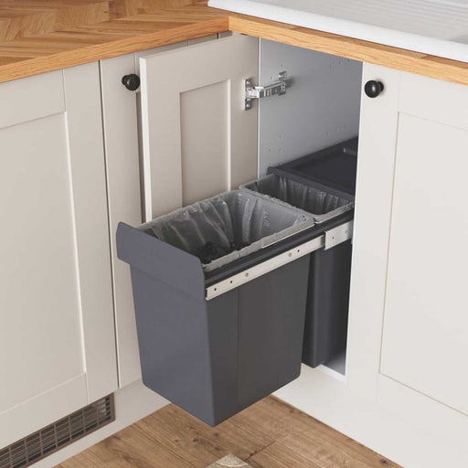 Pull-Out Kitchen Waste Bin Double Soft Close Anthracite Handles For Base 26Ltr - Image 1