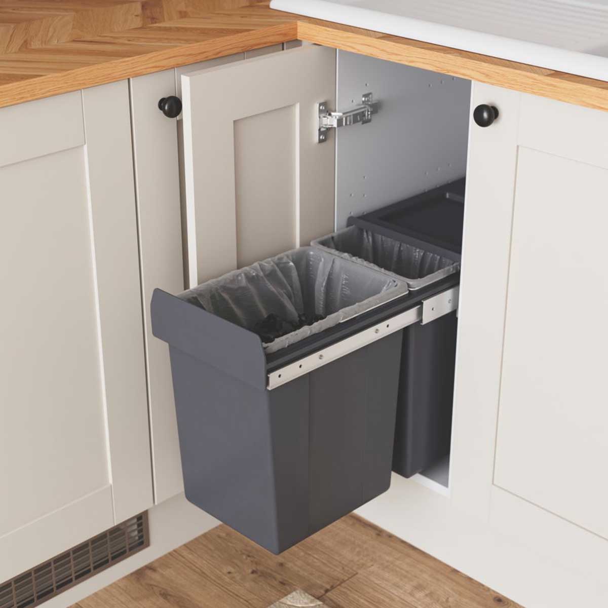 Pull-Out Kitchen Waste Bin Double Soft Close Anthracite Handles For Base 26Ltr - Image 1