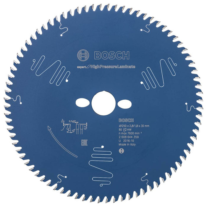 Bosch Expert Circular Saw Blade Extra Fine High Pressure Laminate 250 x 30mm 80T - Image 2