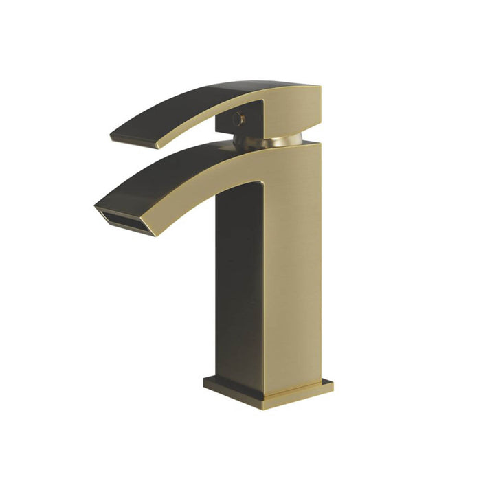 Mono Basin Mixer Tap Brushed Brass Lever Bathroom Sink Washroom Contemporary - Image 1