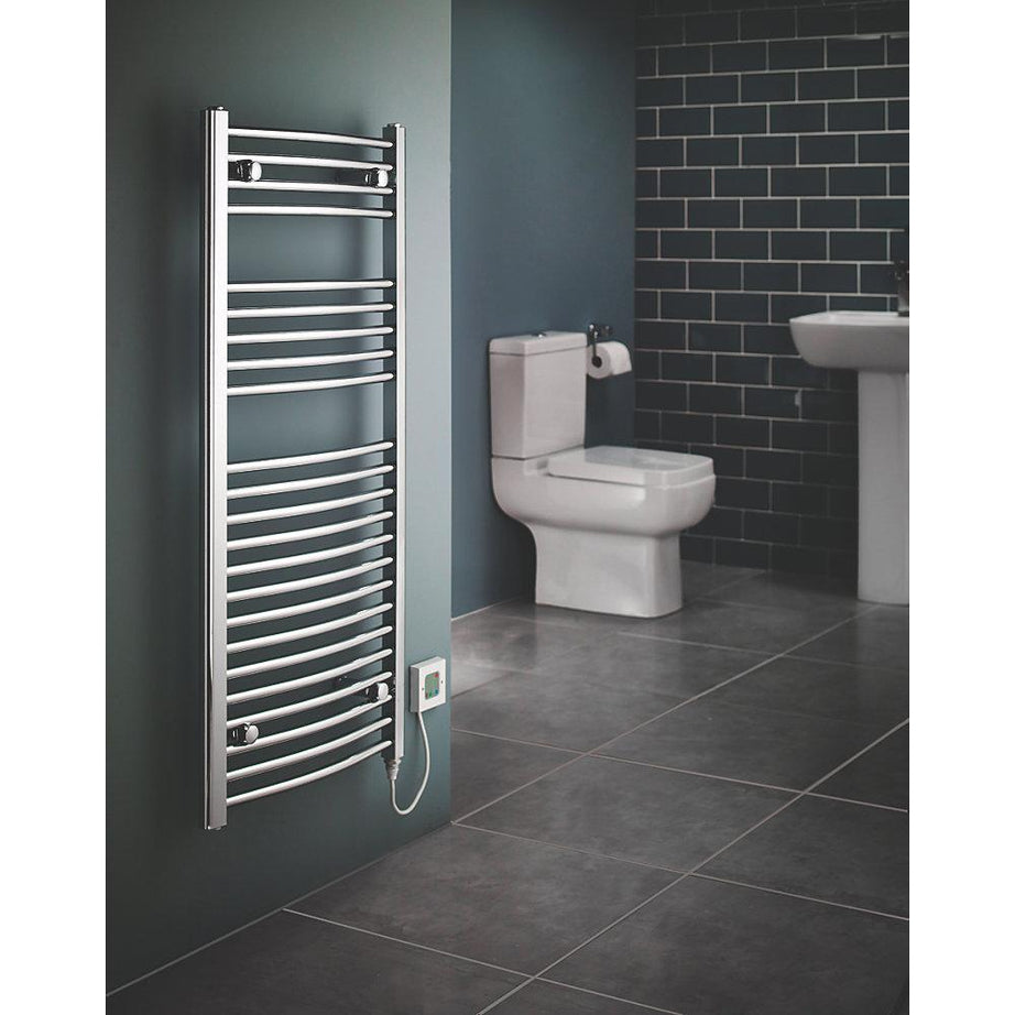 Flomasta Electric Towel Rail Radiator Chrome Curved Bathroom Warmer H110xW50cm - Image 2