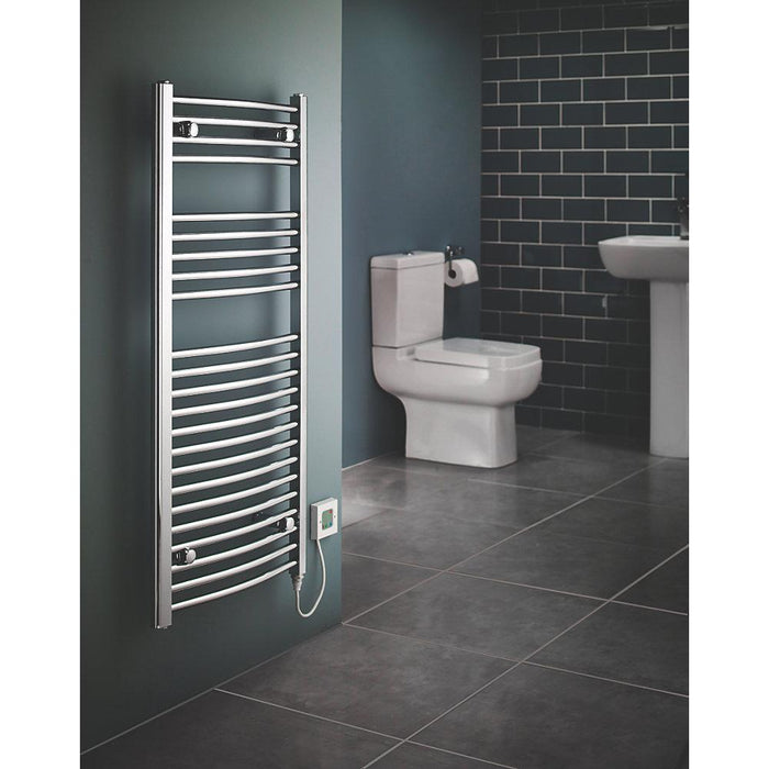 Electric Towel Radiator Bathroom Heater Curved Chrome Steel Modern 1100 x 500mm - Image 2
